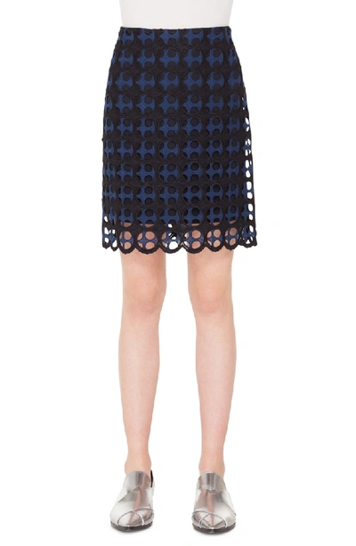 Akris Punto Laser Cut Lace Skirt In Black Blue