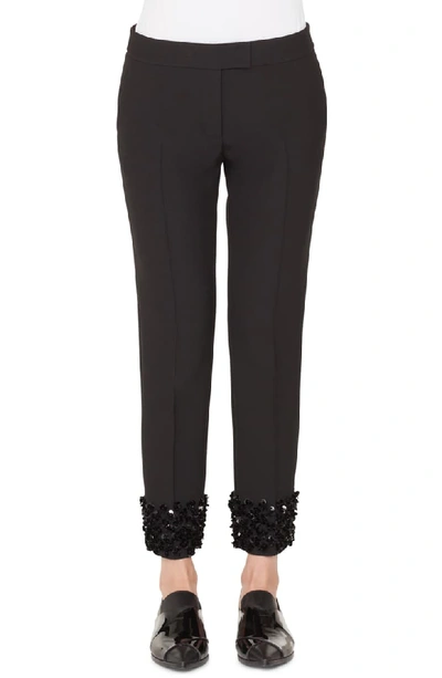 Akris Punto Frankie Straight-leg Cropped Punto Pants With Sequin Cuffs In Black