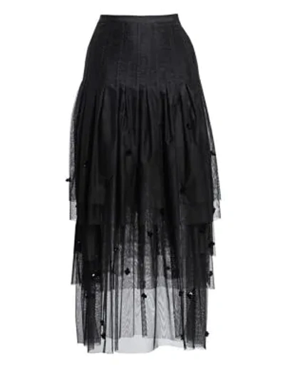 Akris Punto Tulle 3-d Sequin Midi Skirt In Black