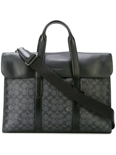 Coach Metropolitan Portfolio In Signature Canvas In Charcoal/black Antique Nickel