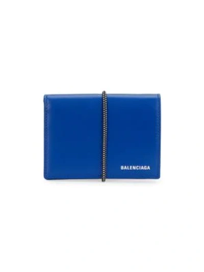 Balenciaga Men's Leather Bi-fold Wallet In Blue