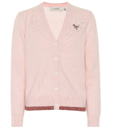 Coach Rexy Patch Metallic Wool-cashmere Cardigan, Light Pink In Pale Pink
