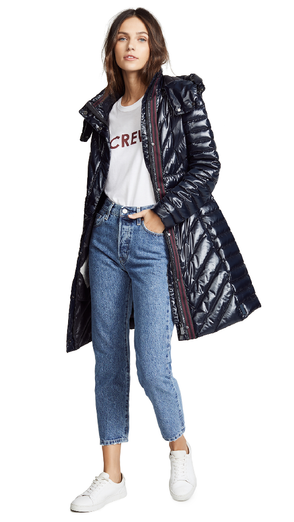 long navy down coat