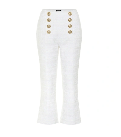 Balmain Women's Flared Sequin Cropped Pants In White