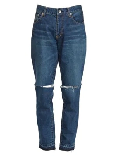 Sacai Slash-knee Straight-leg Jeans W/ Released Hem In Blue