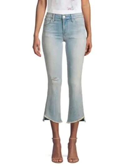 J Brand Selena Mid-rise Cropped Frayed Hem Jeans In Light Wash