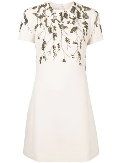 Valentino Embellished Wool And Silk-blend Mini Dress In Avorio Oro