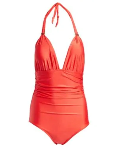 Vix By Paula Hermanny Halter One-piece Swimsuit In Coral