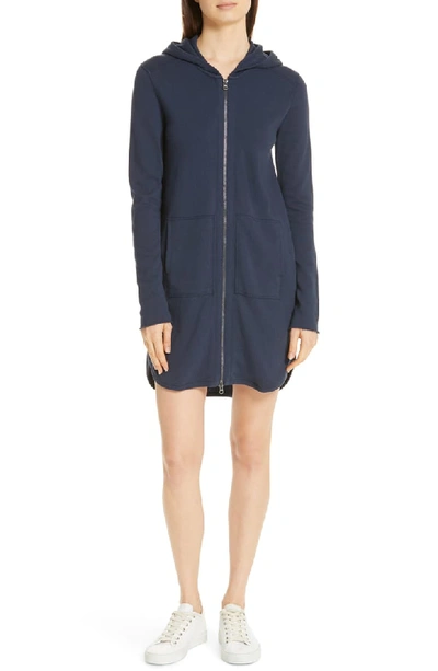 Atm Anthony Thomas Melillo Zip-front Long-sleeve French-terry Hooded Dress In Midnight