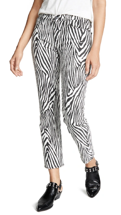 Frame Le High Zebra Cropped Straight-leg Jeans In Noir Multi