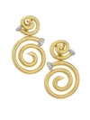 David Webb Toolchest 18k Yellow Gold, Platinum & Diamond Spiral Nail Earrings