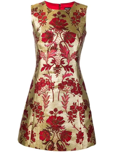 Dolce & Gabbana Sleeveless Metallic Floral-jacquard A-line Dress In Gld-red