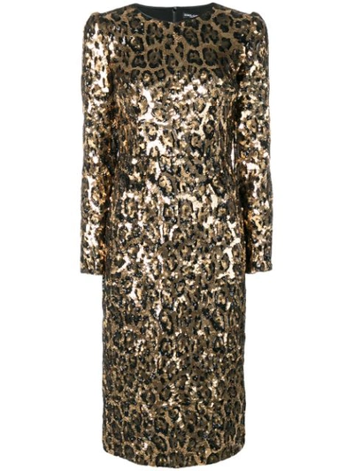 Dolce & Gabbana Long-sleeve Sequined Leopard-print Midi Dress In Leopard Print