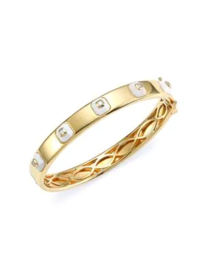 Maria Canale Pyramide 18k Yellow Gold, Diamond & White Agate Stackable Hinged Bangle
