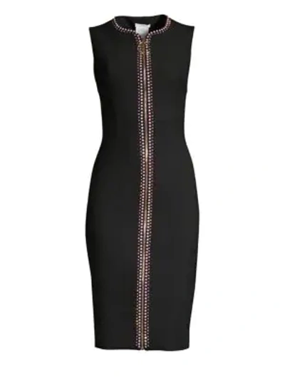 Versace Jewel Stud Zip Bodycon Dress In Black