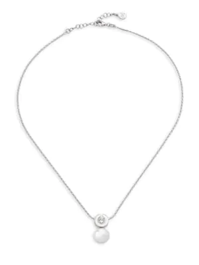 Majorica Exquisite 10mm White Round Faux Pearl And Cubic Zirconia Necklace In Silver