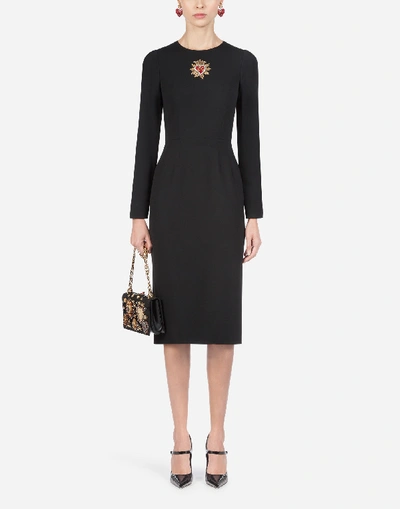 Dolce & Gabbana Long Sleeve Embellished Heart Cady Dress In Black