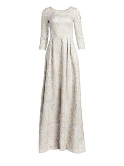 Theia Metallic Beaded Gown In Champagne Silver
