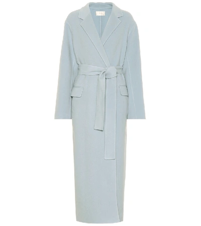 The Row Amoy Cashmere & Virgin Wool Wrap Coat In Dusty Blue