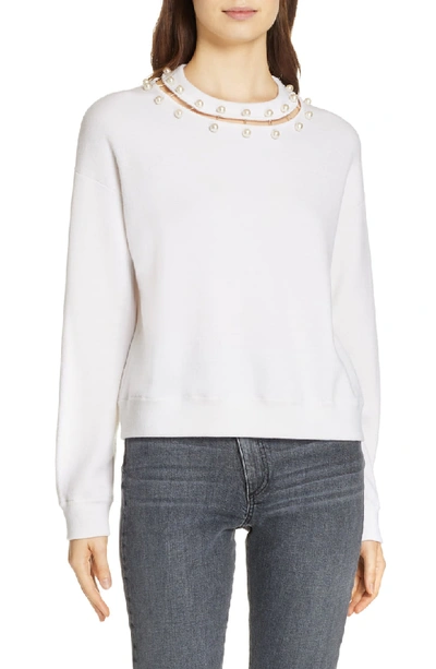 Alice And Olivia Gleeson Embellished Neck Sweater In Soft White