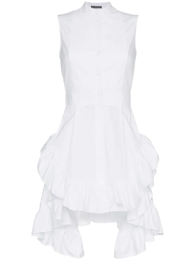 Alexander Mcqueen Sleeveless High-neck Ruffled High-low Cotton Tunic In White