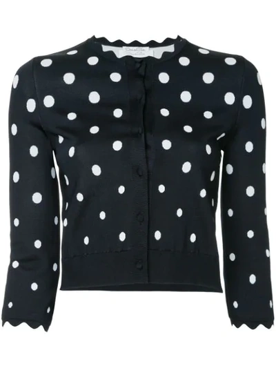 Oscar De La Renta Polka Dot-pattern Cropped Knitted Cardigan In Navy White