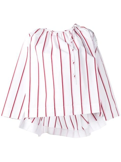Calvin Klein 205w39nyc Fluted-sleeve Striped Cotton Blouse In Optic White Bordeaux Cameo Pink