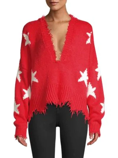 Wildfox Stars V-neck Sweater In Scarlet