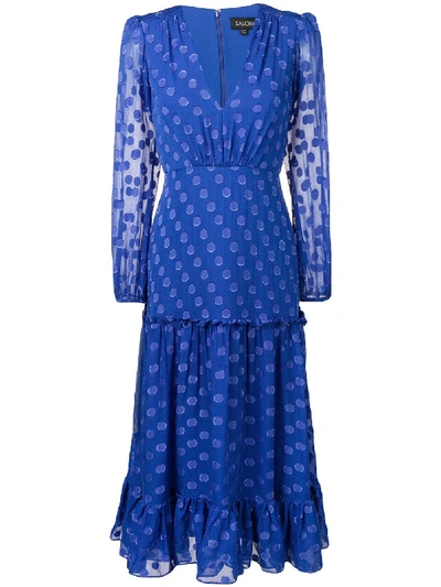 Saloni Devon Polka-dot Silk-georgette Dress In Cobalt