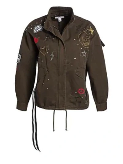 Scripted Embellished Cotton Twill Military Jacket In Army