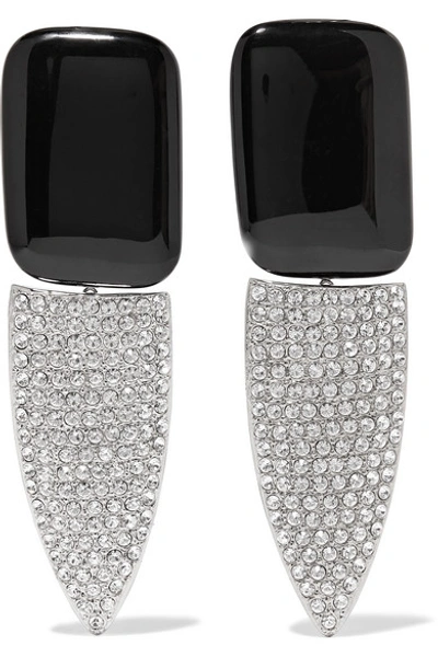 Saint Laurent Smoking Silver-tone, Resin And Crystal Clip Earrings In Black