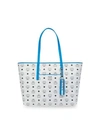 Mcm Medium Anya Visetos Shopper In White/silver