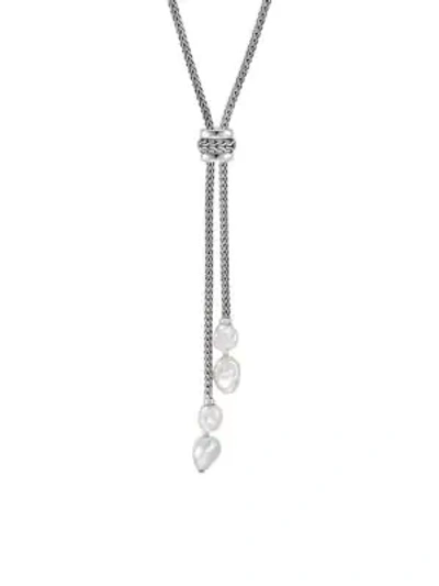 John Hardy Chain Sterling Silver & White Fresh Water Pearl Lariat Necklace