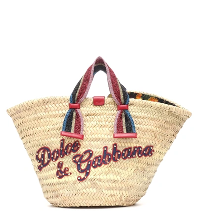 Dolce & Gabbana Kendra Lurex-trimmed Embellished Straw Tote In Multi-colored