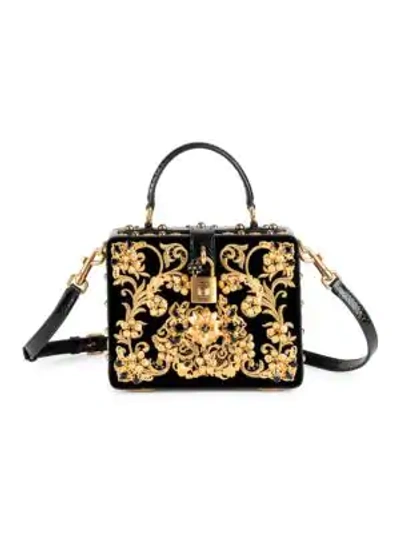 Dolce & Gabbana Ricamo Cotton Box Top Handle Bag In Black