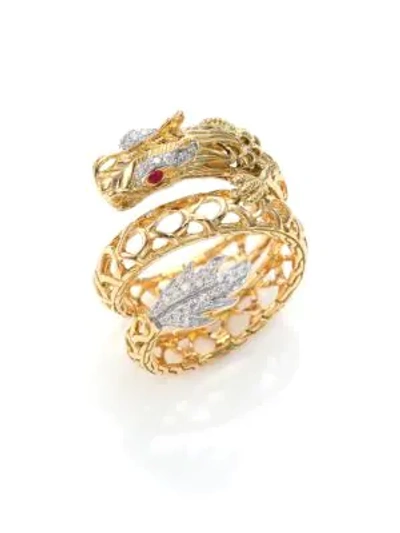 John Hardy Naga Diamond, Ruby & 18k Yellow Gold Dragon Coil Ring