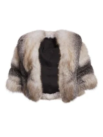 The Fur Salon Fox Fur Leather Insert Cape In Blue Frost