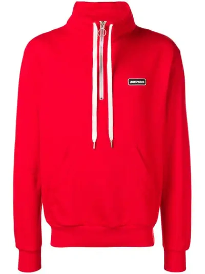 Ami Alexandre Mattiussi Ami Paris Patch Half-zipped Sweatshirt In Red