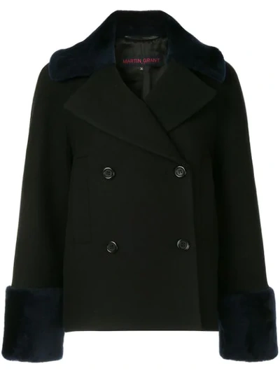 Martin Grant Double-breasted Shearling Coat In Black