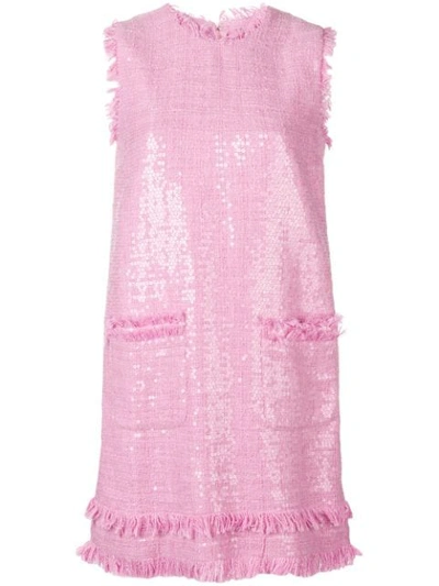 Msgm Sequin-embellished Cotton-blend Tweed Mini Dress In Pink