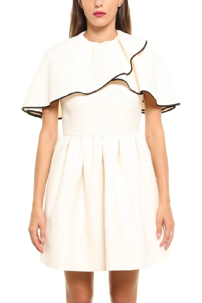 Valentino Cape Shoulder Dress In White