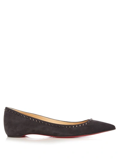 Christian Louboutin Anjalina Spike-embellished Suede Flats In Black Gunmetal