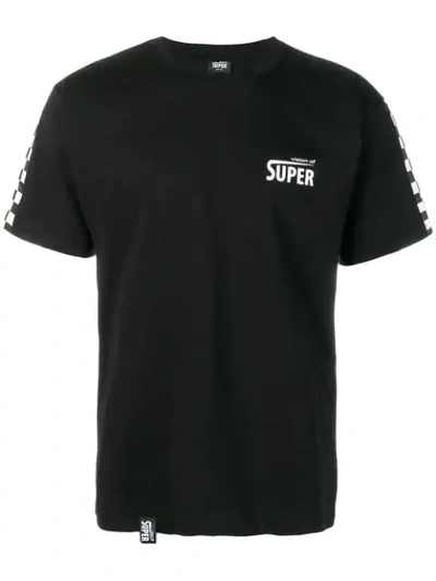 Vision Of Super Checkered Sleeve Logo T-shirt In Black
