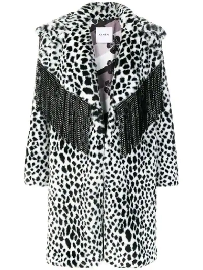Ainea Leopard Faux Fur Coat In Black
