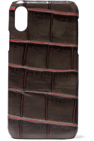 The Case Factory Croc-effect Leather Iphone X Case In Brown