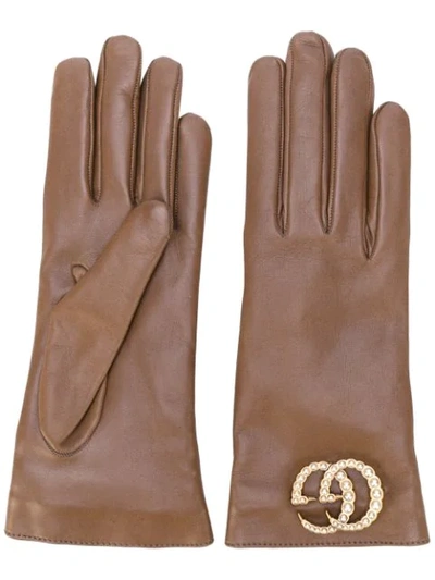 Gucci Gg Logo Driving Gloves - Brown