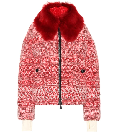 Moncler Genius + 3 Grenoble Faux Shearling-trimmed Wool-blend Tweed Down Jacket In Red