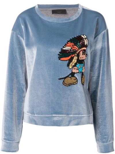 Lédition Beaded Mickey Velvet Sweatshirt In Blue