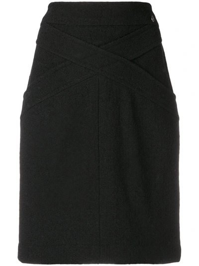 Pre-owned Chanel Crisscross Detail Fitted Skirt In Black