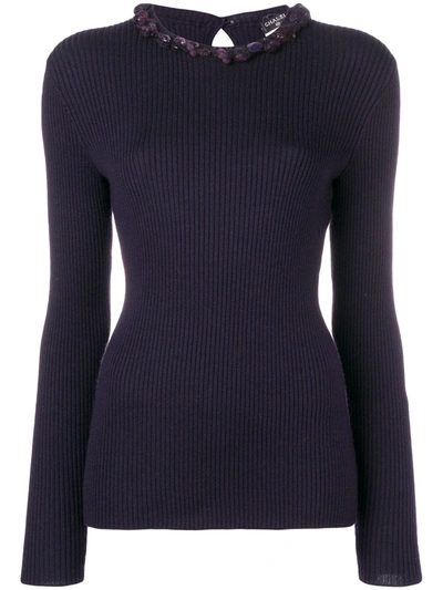 Pre-owned Chanel Embellished Ribbed Jumper In Purple